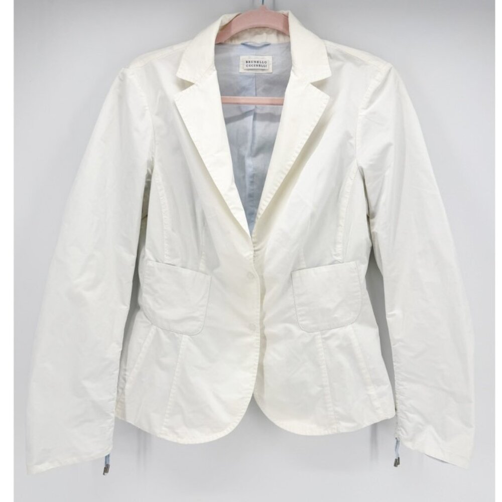 Brunello Cucinelli White Lightweight Windbreaker Blazer Jacket L - Picture 7 of 7